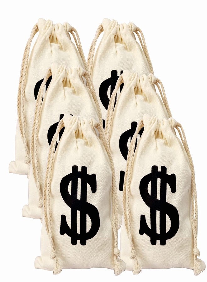 Eylola 6pack 6.3 x 9 Inches Money Bag - Prop Dollar Sign Carrying Sack for Toy Party Favor, Bank Robber Pirate Cowboy Cosplay Theme Party - Image 1